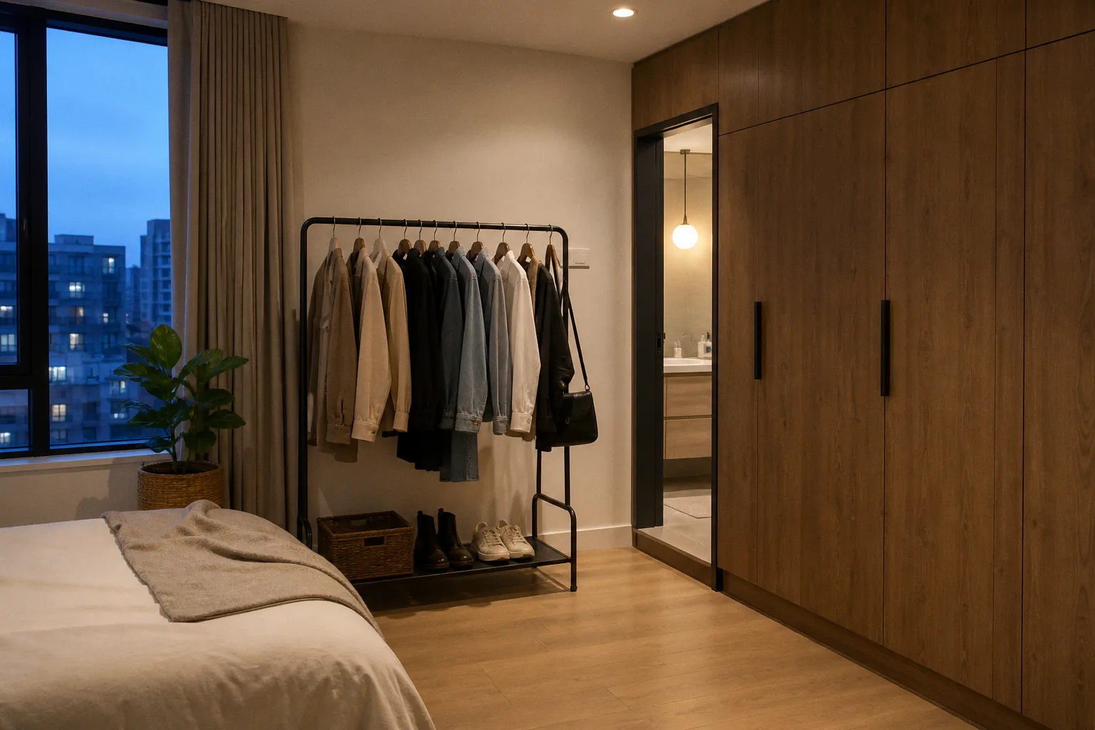 Clothing racks vs built-in closets for modern bedrooms