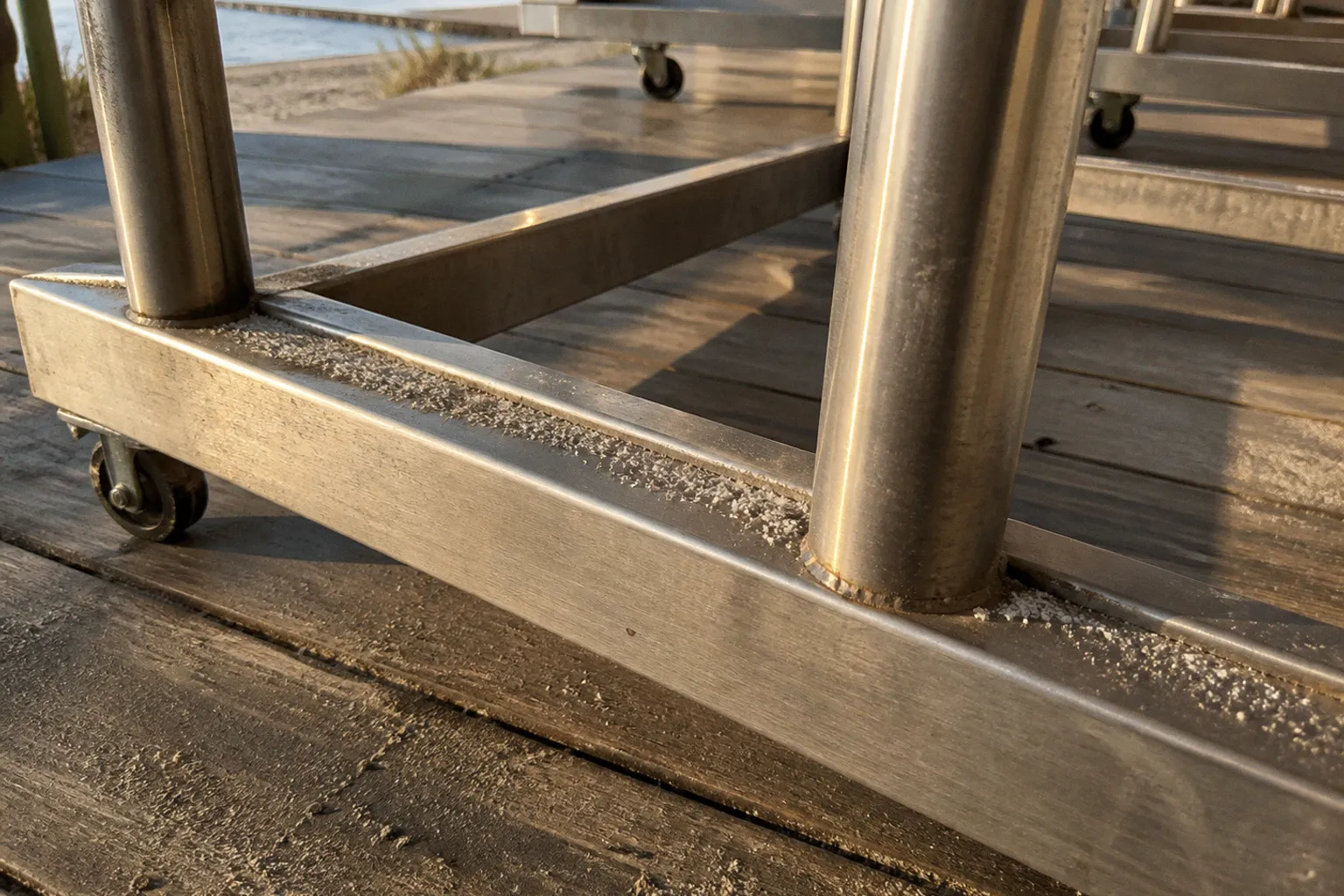 Do stainless steel garment racks rust in coastal stores?