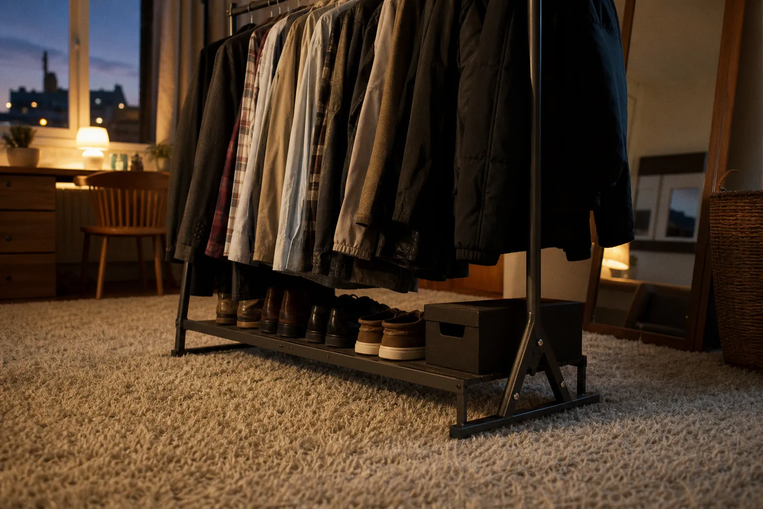 Freestanding garment racks: stability on carpet