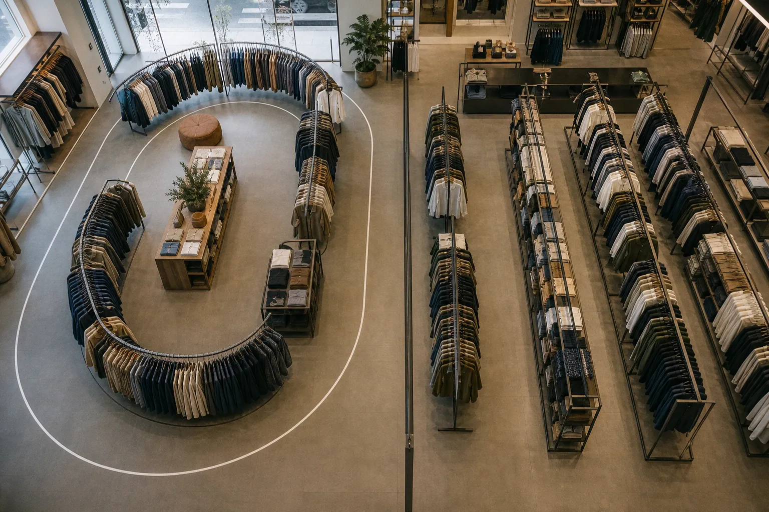 Loop vs spine rack layouts for retail traffic